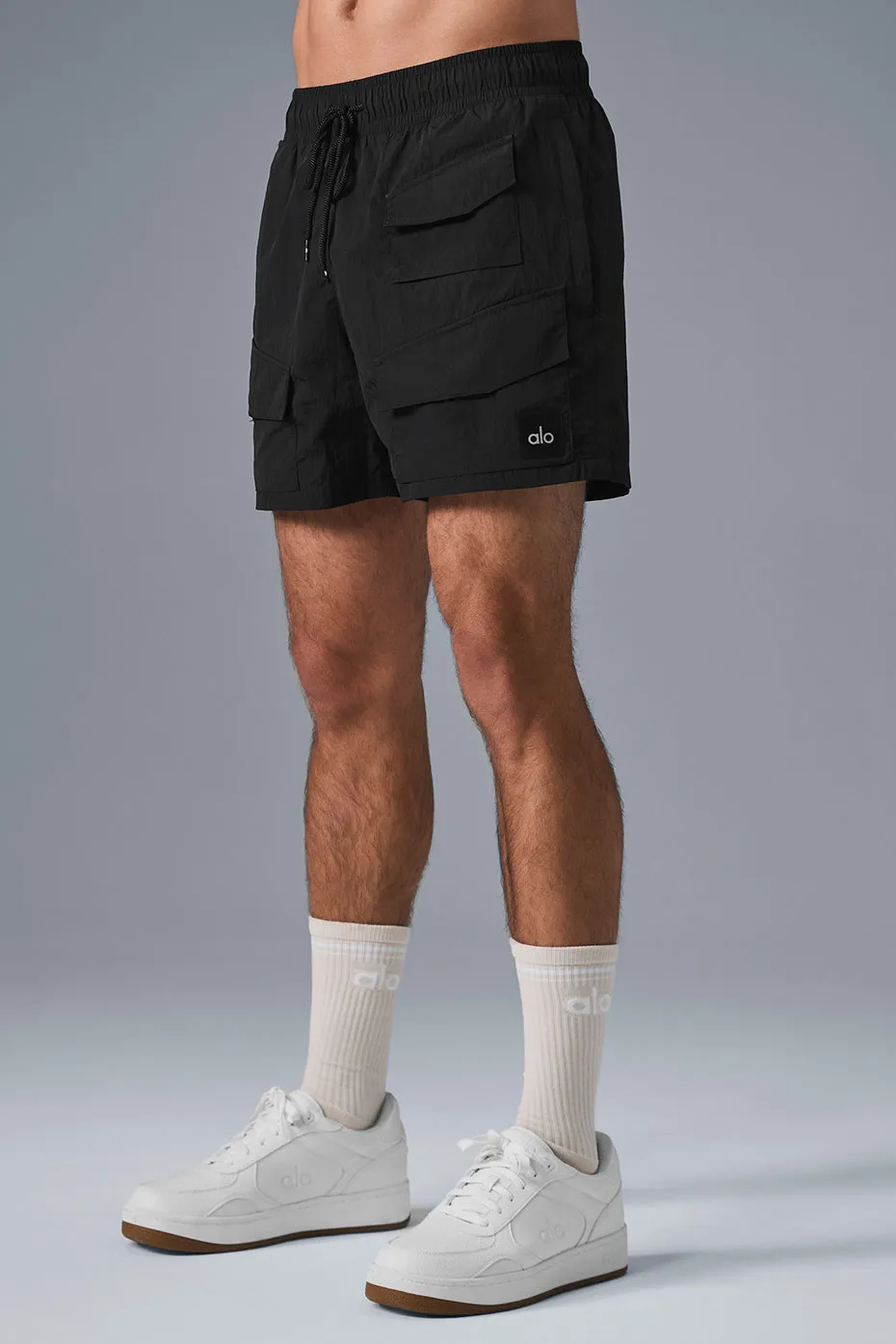 7" Crinkle Nylon Excursion Cargo Short - Black