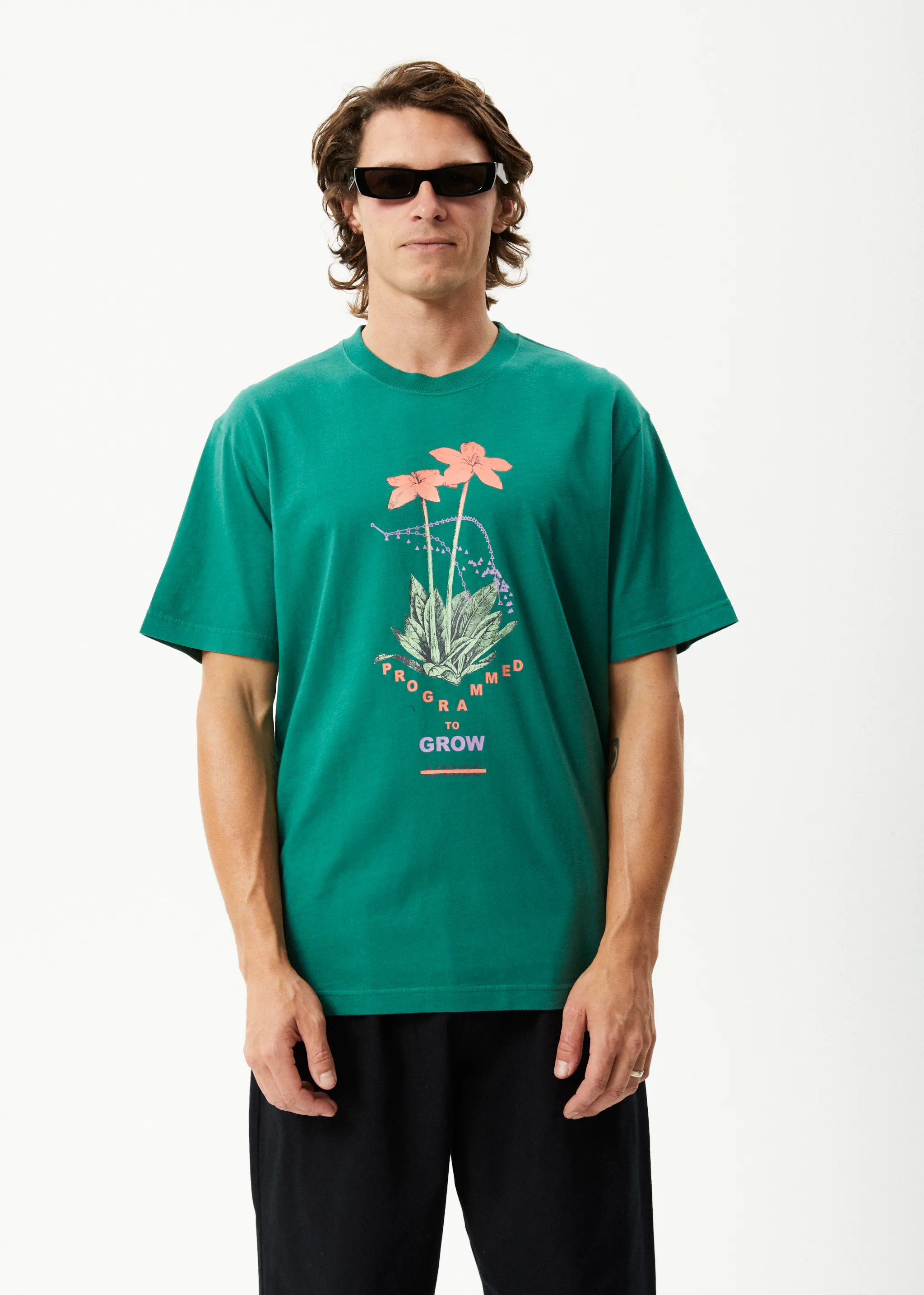 AFENDS Mens Communication - Retro Graphic T-Shirt - Emerald