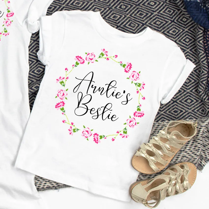 Auntie & Auntie's Bestie Floral Ring White T-Shirts