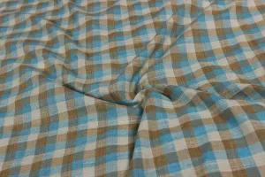 Beige & Light Blue Checks Cotton Polyester Blend Fabric