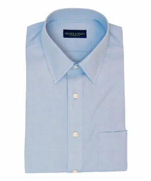 Classic Fit Blue Solid Point Collar Supima® Cotton Non-Iron Pinpoint Oxford Dress Shirt