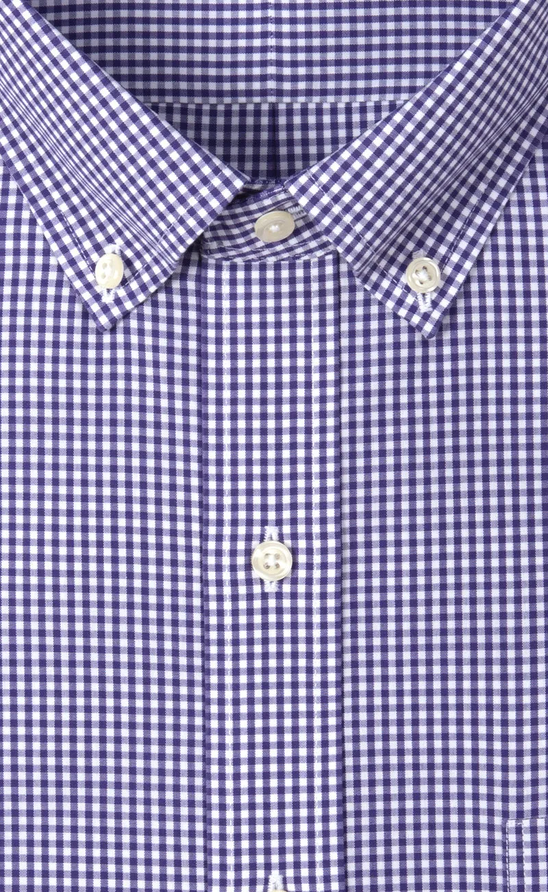 Classic Fit Purple Gingham Button-Down Collar Supima® Cotton Non-Iron Broadcloth Sport Shirt