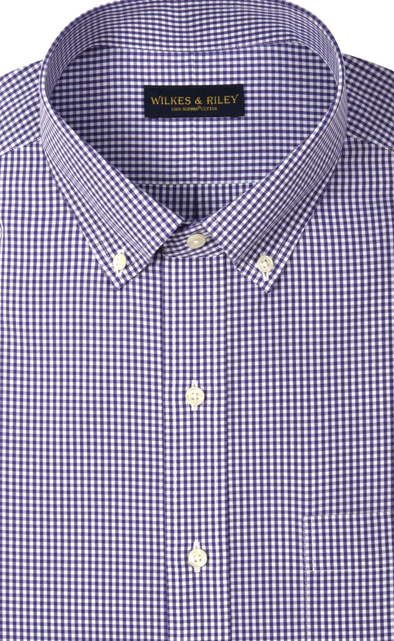 Classic Fit Purple Gingham Button-Down Collar Supima® Cotton Non-Iron Broadcloth Sport Shirt