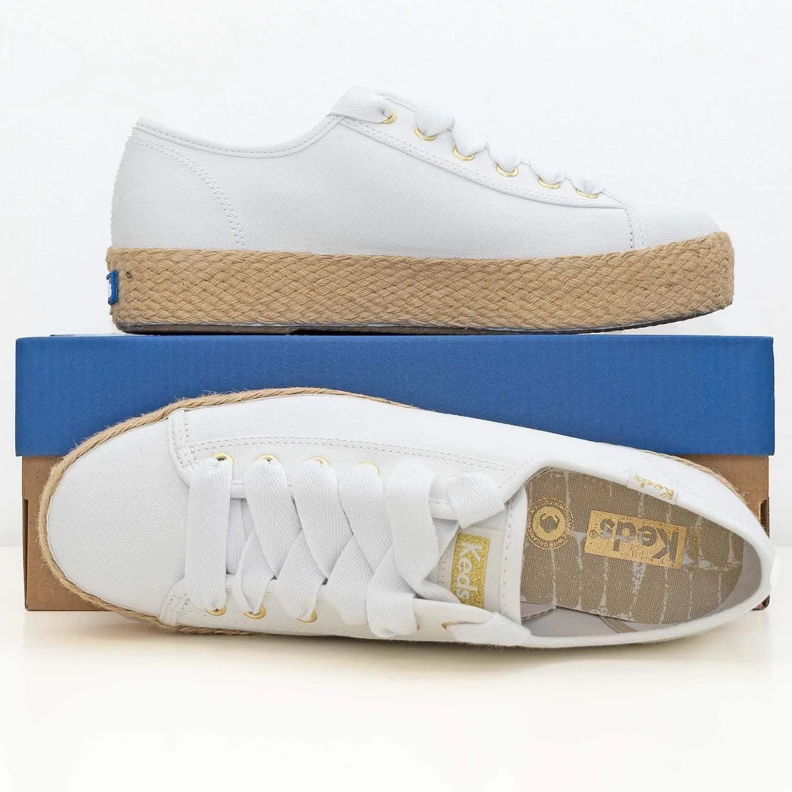 Keds Shoes Triple Kick White Jute Canvas Trainers