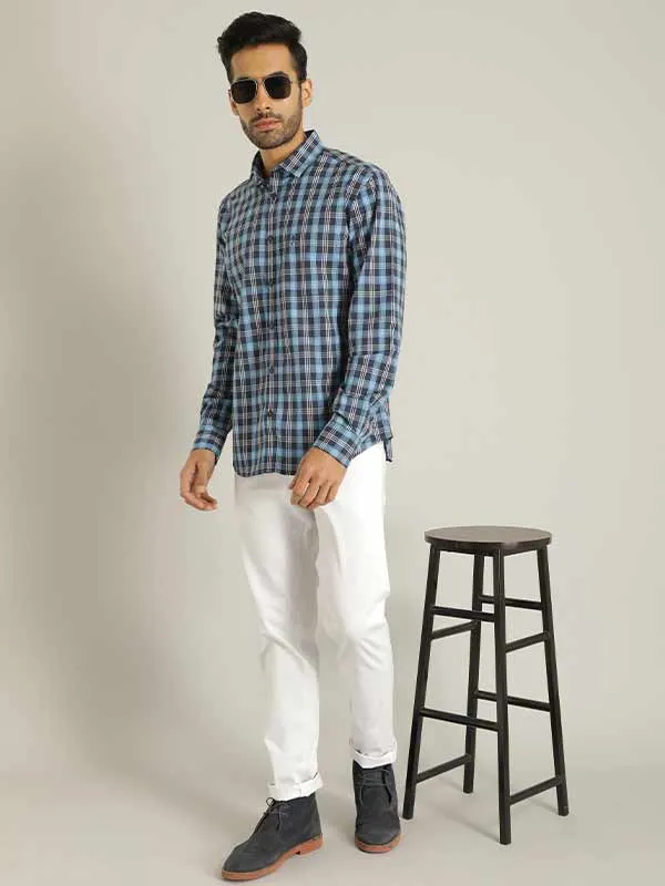 Men Checked Full Sleeve Cotton Blend Shirt