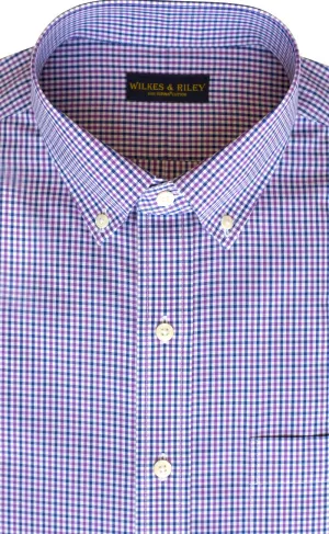 Tailored Fit Purple & Navy Check Button-Down Collar Supima® Cotton Non-Iron Broadcloth Sport Shirt (B/T)